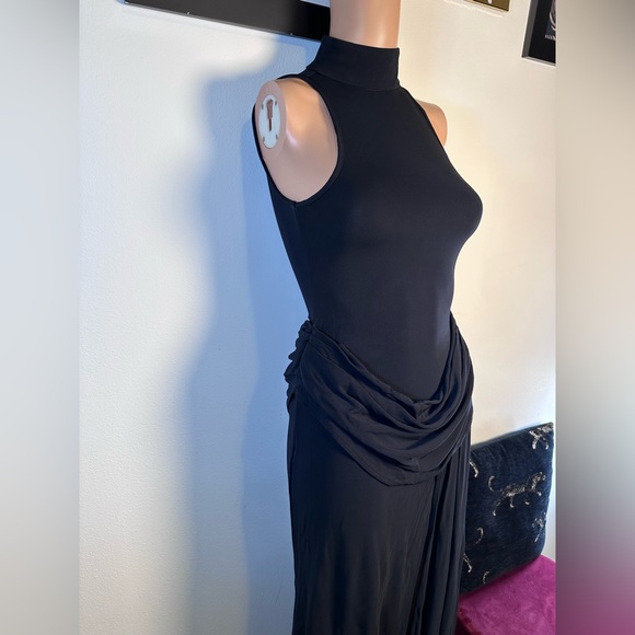 Helsa The Ophelia Dress in Black maxi split hem sleeveless high neck draped gown - Picture 9 of 10